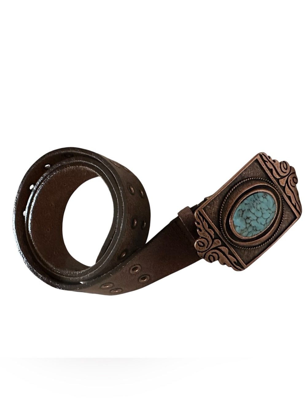Vintage BOHO Style Turquoise Decorated Western Brown Sueded Belt LG Made in USA